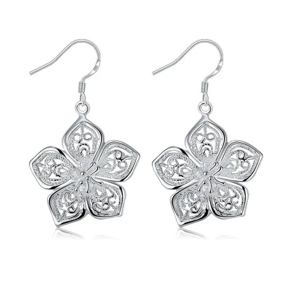 Gorgeous 3D Flower .925 Sterling Silver Hanging Earrings " Hypoallergenic " - Picture 8 of 8